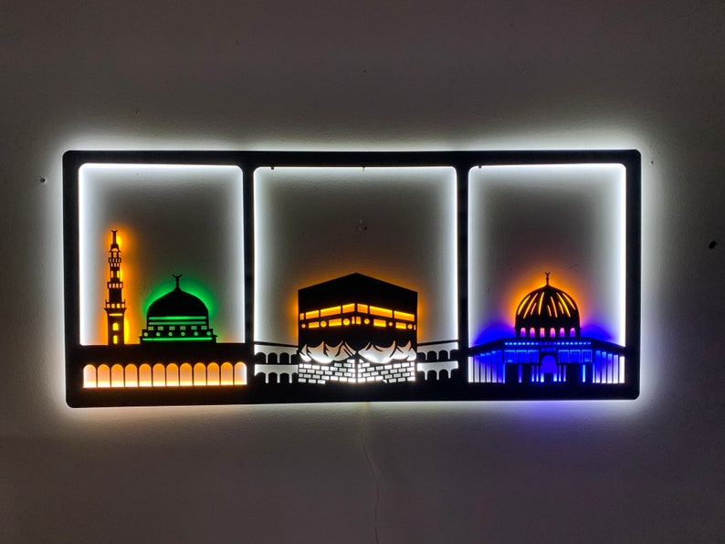 3 piece led metal Islamic wall art set - Islamic Art UK
