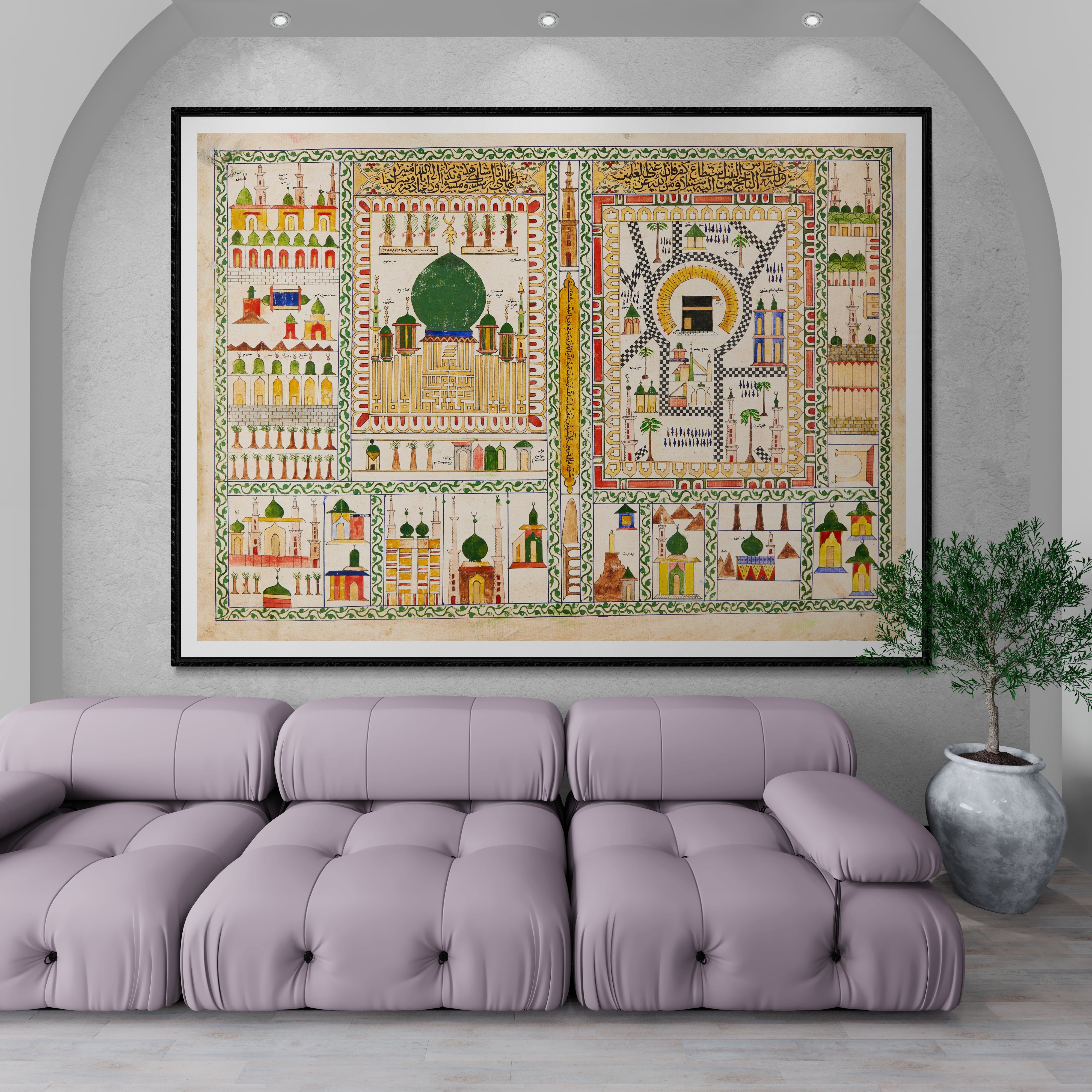 Antique Hajj Map of Mecca and Medina (1329 AH/1911 AD) - Museum-Quality Framed Reproduction - Islamic Art UK
