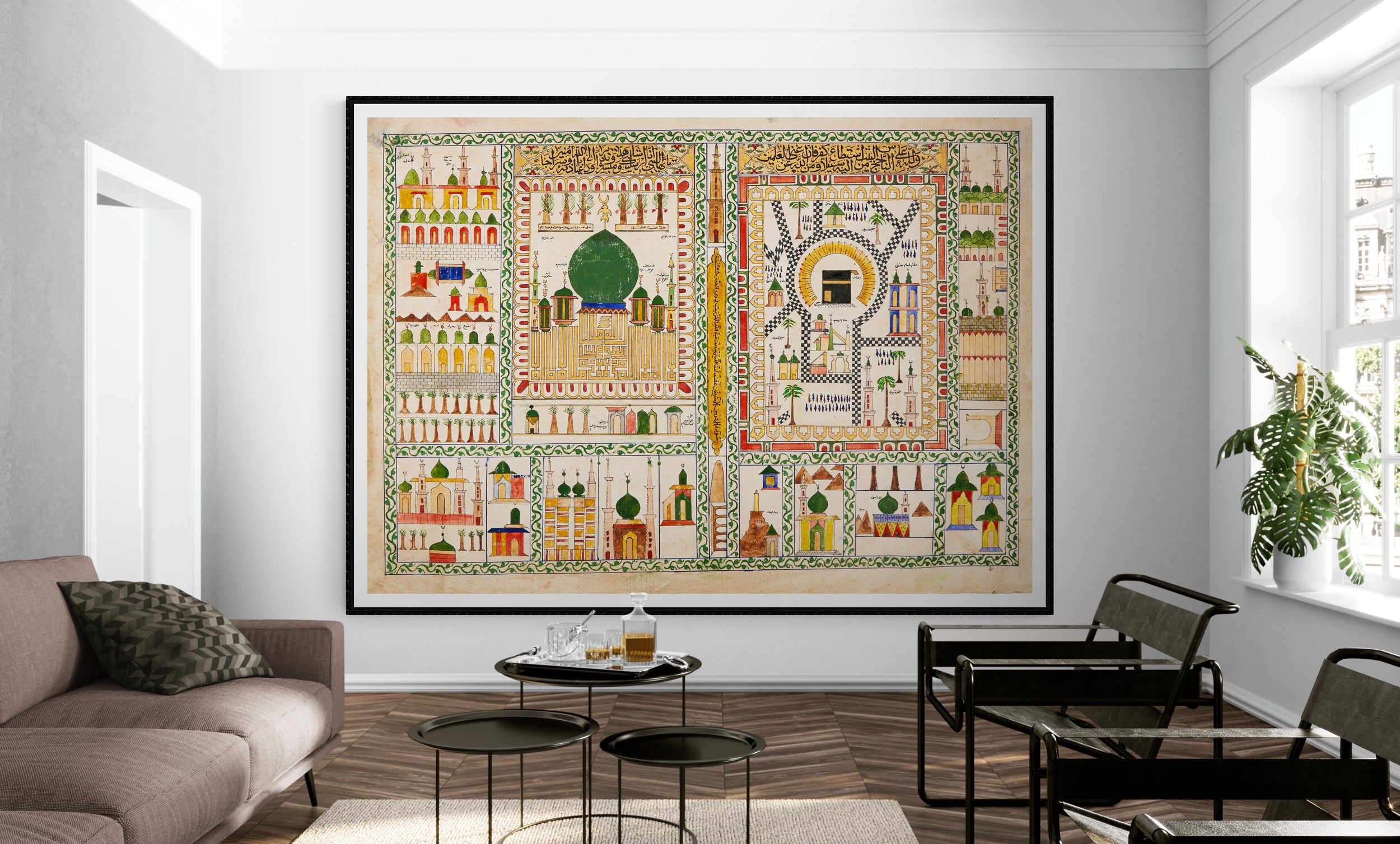Antique Hajj Map of Mecca and Medina (1329 AH/1911 AD) - Museum-Quality Framed Reproduction - Islamic Art UK