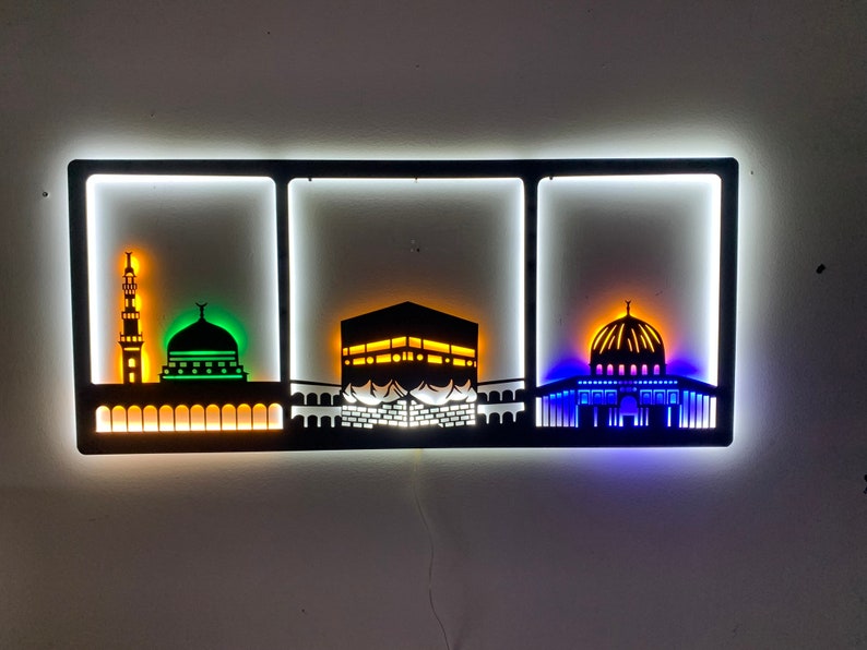 3 piece led metal Islamic wall art set - Islamic Art Ltd